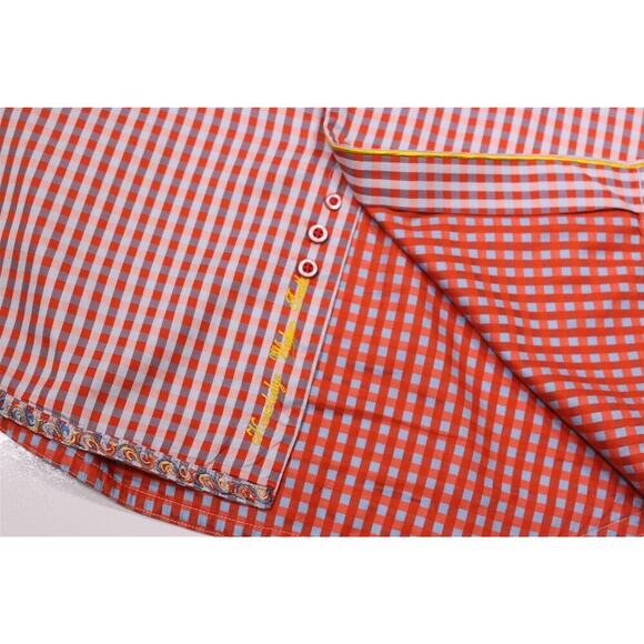 Robert Graham Orange Gingham Check Cotton Dress Shirt Men's Medium - Picture 7 of 8